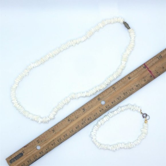 Necklace Bracelet Set Lot White Clam Shell Beads Beach Surfer Island Hawaii Surf - Picture 10 of 10